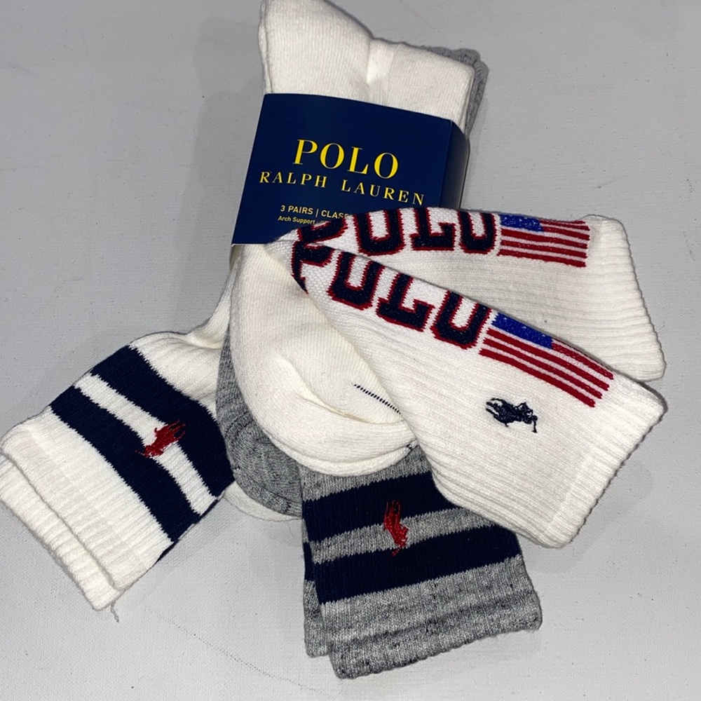 Polo Ralph Lauren Arch Support Cushioned Classic Sport Socks 3 Pairs XL NWT FLAG